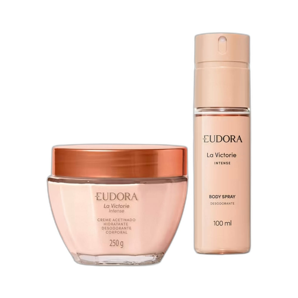 Kit de produtos de beleza da Eudora com body spray e creme hidratante rosa claro